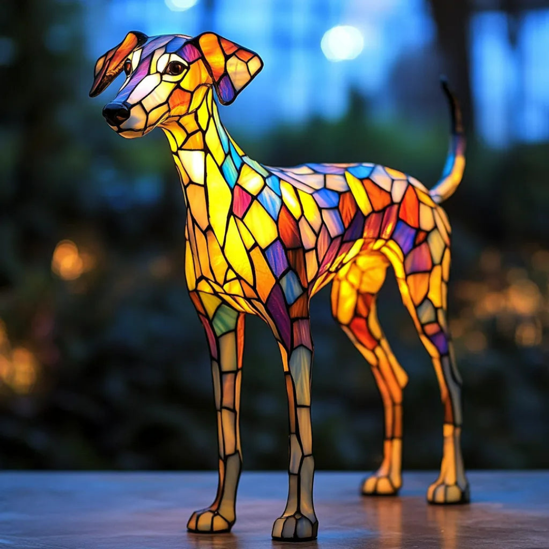Lampa s vitráží inspirovaná whippetem